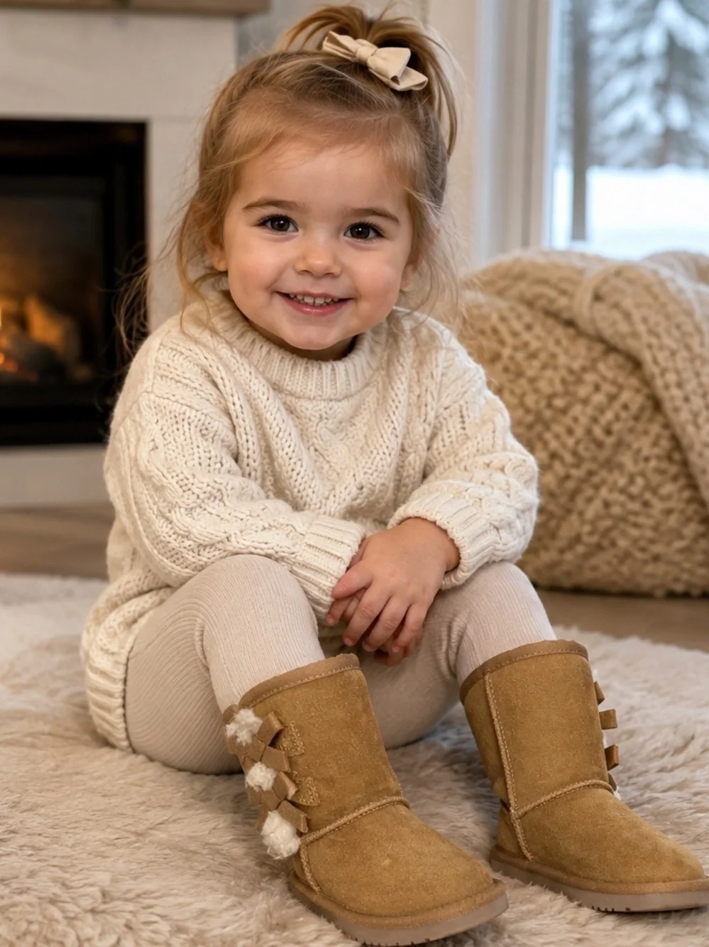 UGG Koolaburra ❄️ Toddler Sized Tan Suede Boot with Shearling & Bows (Size 10)